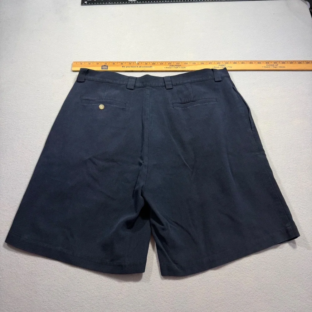 Byron Nelson Eleven Straight Mens 38 Navy Blue Silk Cotton Pleated Golf Shorts